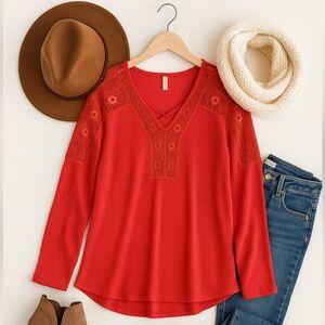 Free People  Lola Long Sleeve Top in Rose Crimson Size M